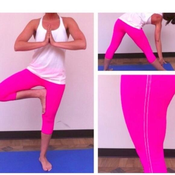 Lululemon power flow hot pink crop leggings - Picture 2 of 11